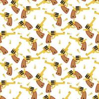 Seamless pattern with a shooting revolver and bullets in cartoon style on a white background, sand color scheme. Cowboy theme, western, wild west, shooting. Packaging Printing vector