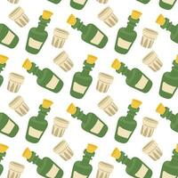 A pattern of a cartoon whiskey bottle and a glass in the theme of western, wild west, saloon. Texture for printing on textiles and paper. Themed Booze packaging vector