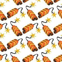 A pattern with cartoon dynamite on a white background. Dynamite sticks bound and lit. Future explosion. The theme of the western and the robbery. Printing on textiles and paper. Seamless for ackaging vector