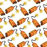 A pattern with cartoon dynamite on a white background. Dynamite sticks bound and lit. Future explosion. The theme of the western and the robbery. Printing on textiles and paper. Seamless for ackaging vector