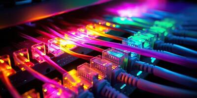 . . Servers connection with Fiber optic cable switch internet pc technology pc Graphic Art photo