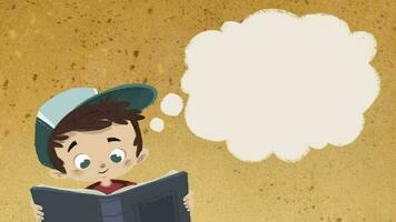 Boy in a cap thinking while reading. Using the imagination video