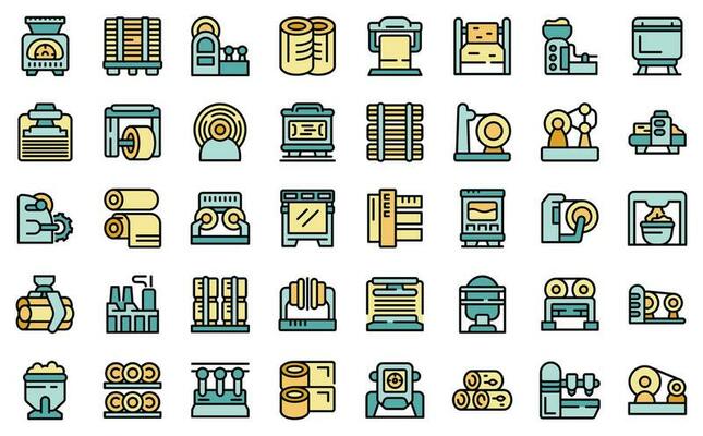 Equipment for paper production icons set vector flat