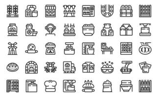 Bread production icons set outline vector. Cake machine vector