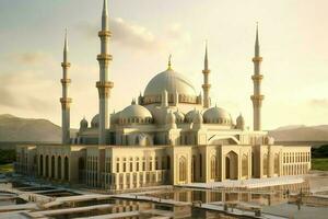 Awesome buildings of mosque in ramadan vibes. Ramadan kareem eid mubarak islamic mosque concept by AI Generated photo