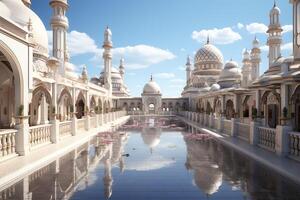Awesome buildings of mosque in ramadan vibes. Ramadan kareem eid mubarak islamic mosque concept by photo
