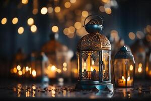 Eid mubarak and ramadan kareem greetings with islamic lantern and mosque. Eid al fitr background. Eid al fitr background of window concept by photo