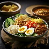 Gado-gado indonesian traditional food. Mix from boiled or steam vegetable served with peanut sauce concept by AI Generated photo