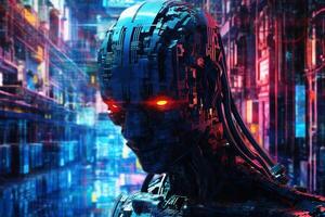 Futuristic concept of vr and ar technology a virtual reality on a blue background. Metaverse concept by photo