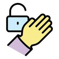 Lock palm scanning icon vector flat