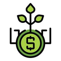 dinero planta crecer icono vector plano