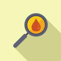 Blood drop magnifier icon flat vector. Positive result vector