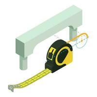 renovación trabajo icono isométrica vector. arco proyecto y amarillo medición regla vector