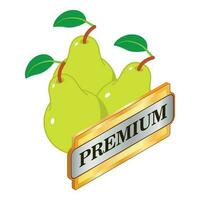 Organic pear icon isometric vector. Fresh ripe green pear near big premium sign vector