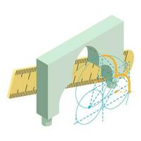 Building icon isometric vector. Volumetric arch project and large wooden ruler vector