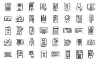 Health passport icons set outline vector. Vaccine covid vector