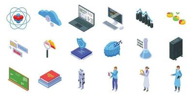Data Scientist icons set isometric vector. Research work vector