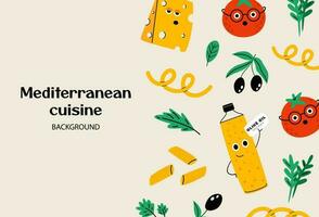 Mediterranean food characters background vector