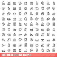 100 detergent icons set, outline style vector