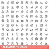 100 maternidad íconos colocar, contorno estilo vector