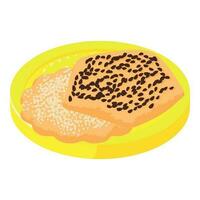 Fresh cookie icon isometric vector. Homemade cookie with seed on big golden coin vector