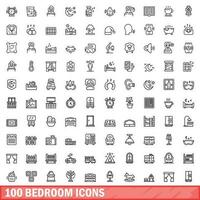 100 dormitorio íconos colocar, contorno estilo vector