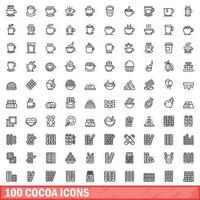 100 cocoa icons set, outline style vector