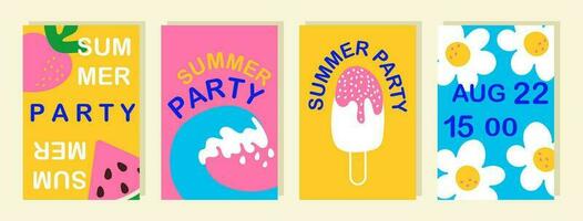 Summer party doodle posters set vector illustration