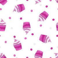 Pink cupcakes with cream seamless pattern vector illustration