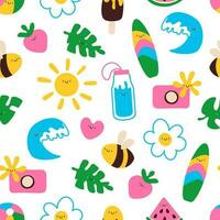 Summer doodle characters seamless pattern vector illustration