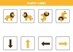 Left, right, up or down. Spatial orientation with cute lions. vector