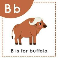 Learning English alphabet for kids. Letter B. Cute cartoon buffalo. vector