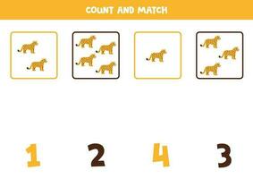 Counting game for kids. Count all leopards and match with numbers. Worksheet for children. vector