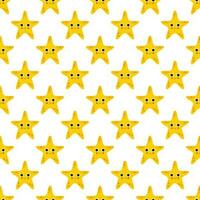 Seamless pattern with cute cartoon yellow sea star. vector