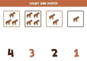 Counting game for kids. Count all hyenas and match with numbers. Worksheet for children. vector