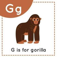 Learning English alphabet for kids. Letter G. Cute cartoon gorilla. vector