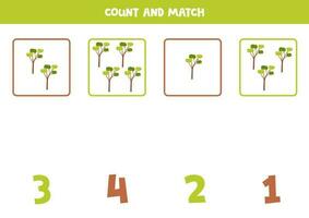 Counting game for kids. Count all acacias and match with numbers. Worksheet for children. vector