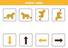 Left, right, up or down. Spatial orientation with cute yellow jaguar or leopard. vector