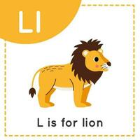 Learning English alphabet for kids. Letter L. Cute cartoon lion. vector