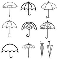 paraguas icono vector colocar. lluvia ilustración firmar recopilación. clima símbolo o logo.