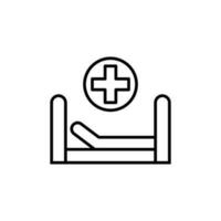 Medical Cross in Circle Frame over Bed Icon. Editable stroke. Suitable for various type of design, banners, infographics, stores, shops, web sites vector