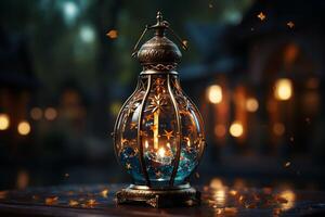 Eid mubarak and ramadan kareem greetings with islamic lantern and mosque. Eid al fitr background. Eid al fitr background of window concept by photo