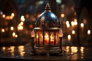 Eid mubarak and ramadan kareem greetings with islamic lantern and mosque. Eid al fitr background. Eid al fitr background of window concept by photo