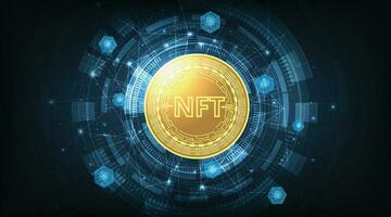 Rendering illustration of NFT non fungible token coin. vector