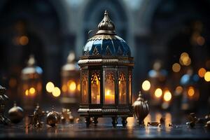 Eid mubarak and ramadan kareem greetings with islamic lantern and mosque. Eid al fitr background. Eid al fitr background of window concept by photo