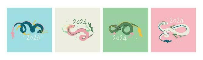 Dragon symbol for 2024. Chinese lunisolar calendar. Set of vector isolated illustrations for design.