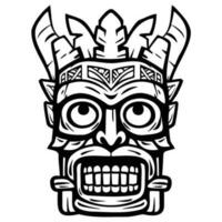 Illustration tiki statue in monochrome style, tiki tropical nature summer. vector