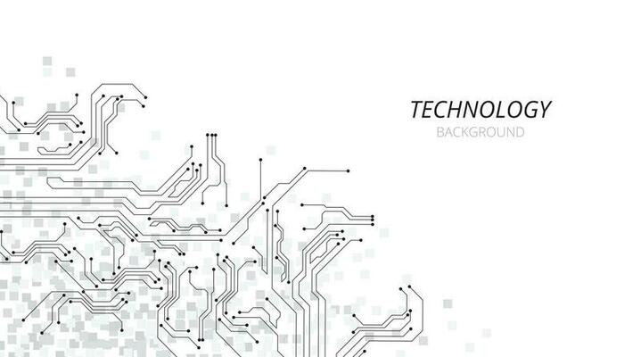 Technology black circuit diagram on white background.