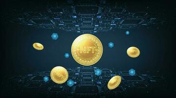 Rendering illustration of NFT non fungible token coin concept. vector