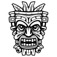 Illustration tiki statue in monochrome style, tiki tropical nature summer. vector